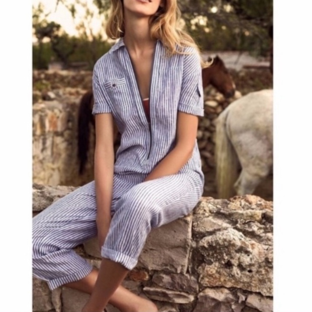 Anthropologie Cartonnier Linen Striped Jumpsuit XL